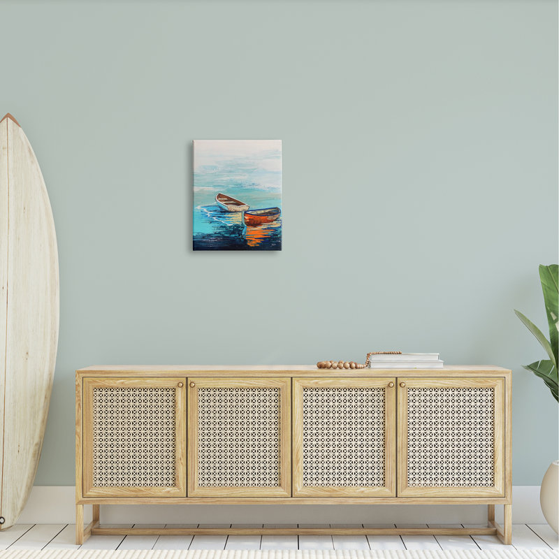 «Quiet Boats Drifting Vivid Ocean Surface Reflection» par Stacy Gresell - peinture sur toile à cadre flottant, Toile tendue