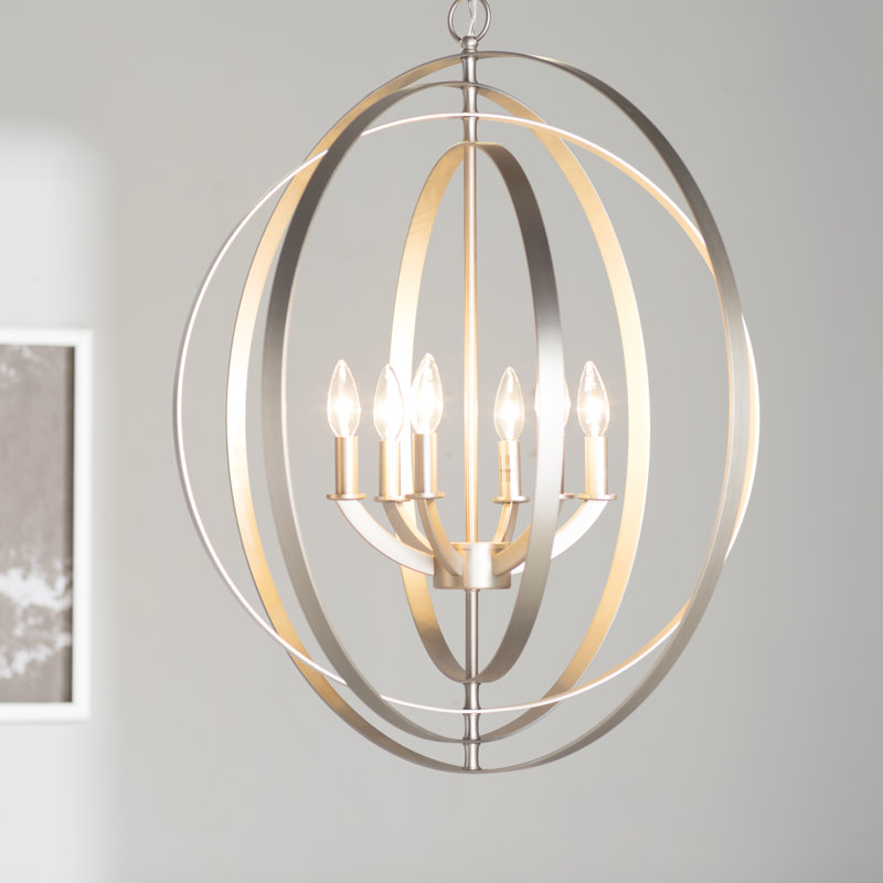 Lustre sphérique unique et remarquable à 6 lumières Daugherty, Argent bruni