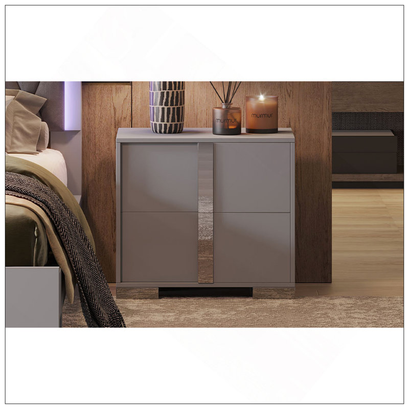 Elegant Mirrored Nightstand With Metal Handles, 2 Spacious Drawers For Bedroom And Living Room, Grey