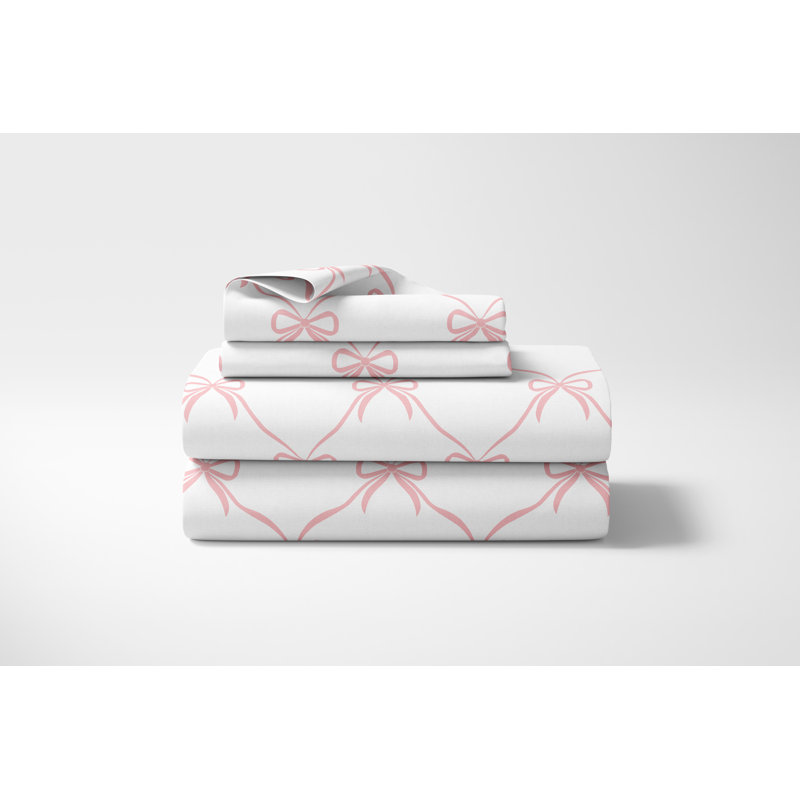 Ballerina and Ballet Bows Pink and White Microfiber 4pc Queen Sheet Set