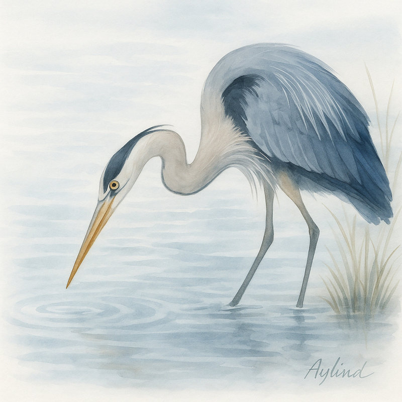 «Blue Heron Reflection», art mural sur toile, H 20 po x l 20 po