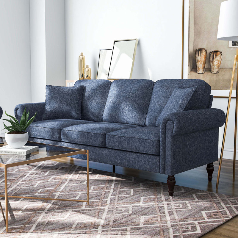 Ekaterini Upholstered 79.75'' Sofa, Blue Chenille