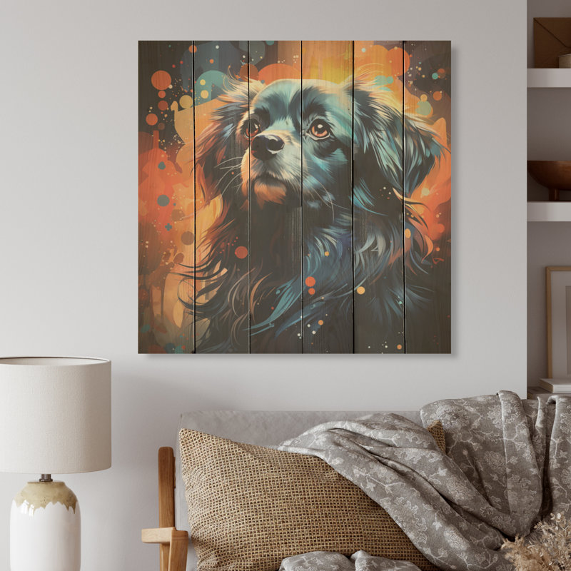«Pekingese Pondering Dog Portrait», art mural en bois sur bois de pin naturel, H 25 po x l 25 po