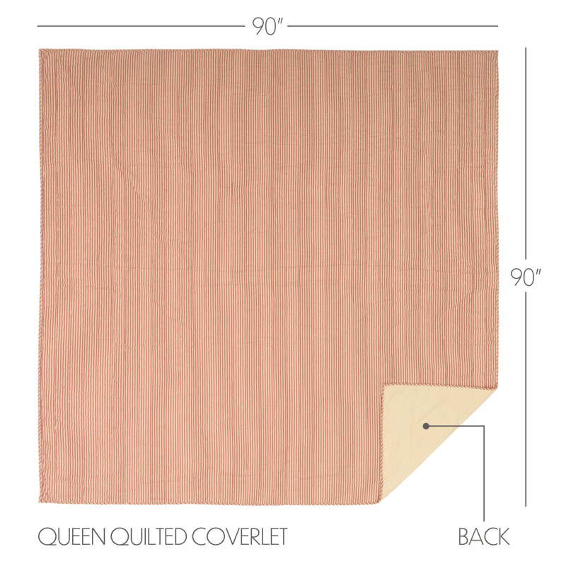 Emmit Sawyer Mill Ticking Stripe Quilt Coverlet, Queen, Country Red & Dark Tan
