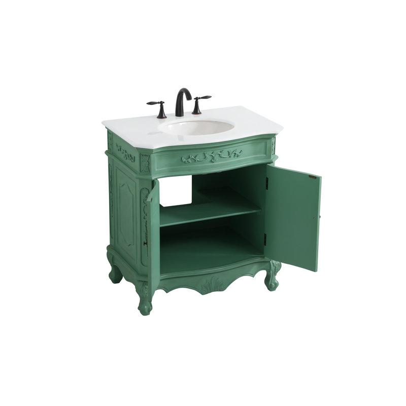 Ensemble de meuble-lavabo simple Lunette, Menthe rétro, Ivoire blanc, 32"