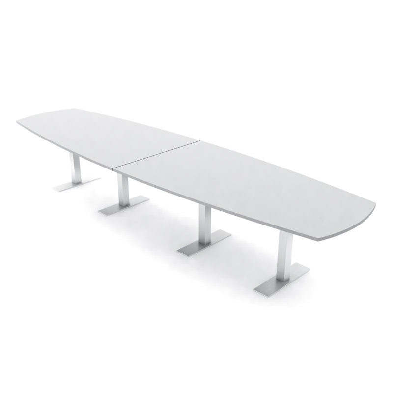 Table de conférence Pavert Arc Boat avec base en T en métal, H 30 po x l 168 po x P 48 po, Blanc classique, Argent