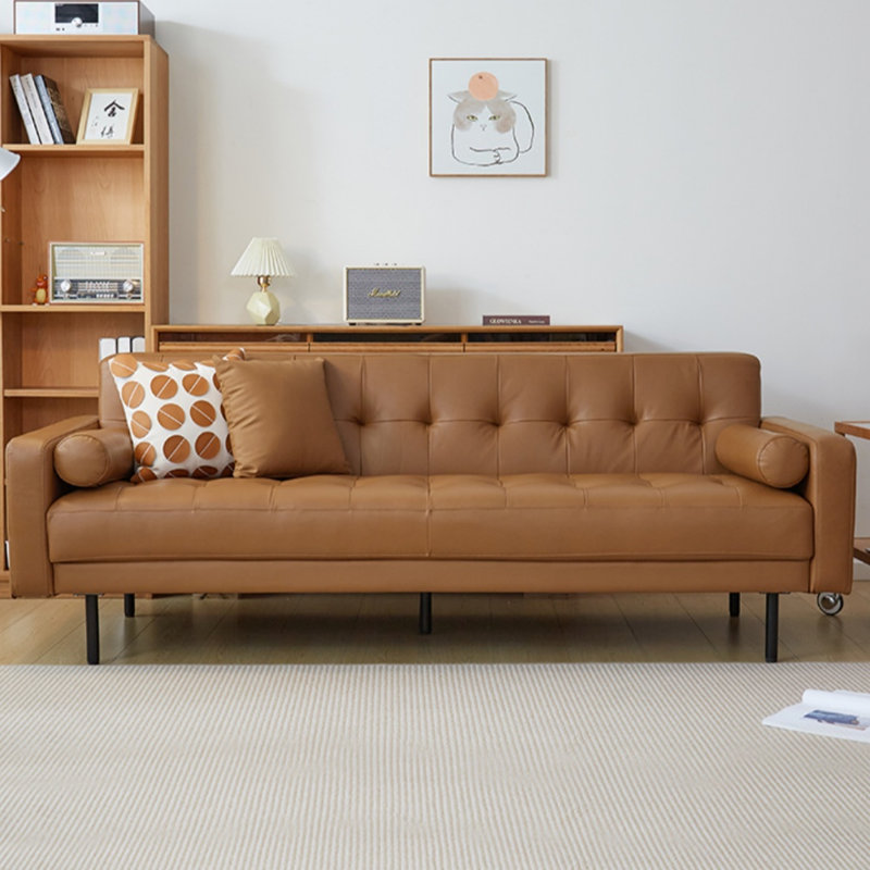Minimalist Straight Full-Assembly Sofa, Caramel