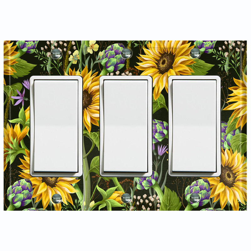 Sun Flower Purple Lavender Garden Black 3 - Gang Rocker Standard Wall Plate