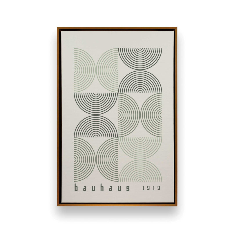 Affiche de composition Bauhaus, Beige/vert, H 36,75 po x l 24,75 po, Cadre flottant or poli