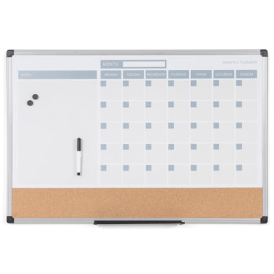 Combo de planches à effacer avec calendrier et calendrier magnétique MasterVision 24 po x 36 po, cadre en plastique gris