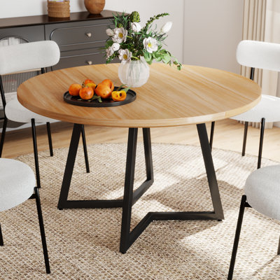 Table de salle à manger de 47,2 pouces pour 4 à 6 personnes, de style campagnard avec plateau rétro et pieds courbés, table de cuisine avec cadre en métal, pour la salle à manger et les repas de famille