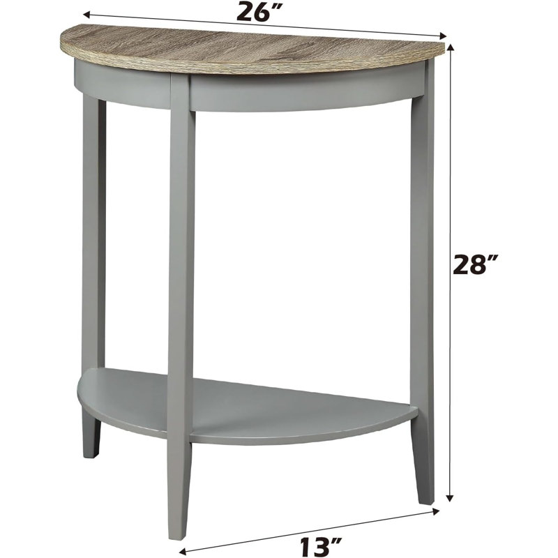 Half Moon Wooden Console Table With Bottom Shelf, Durable Wooden Frame In Gray Oak Finish
