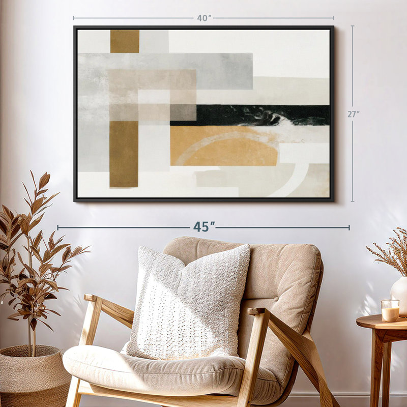 Abstrait "Rectangles dorés et gris abstraits", H 40 po x l 27 po