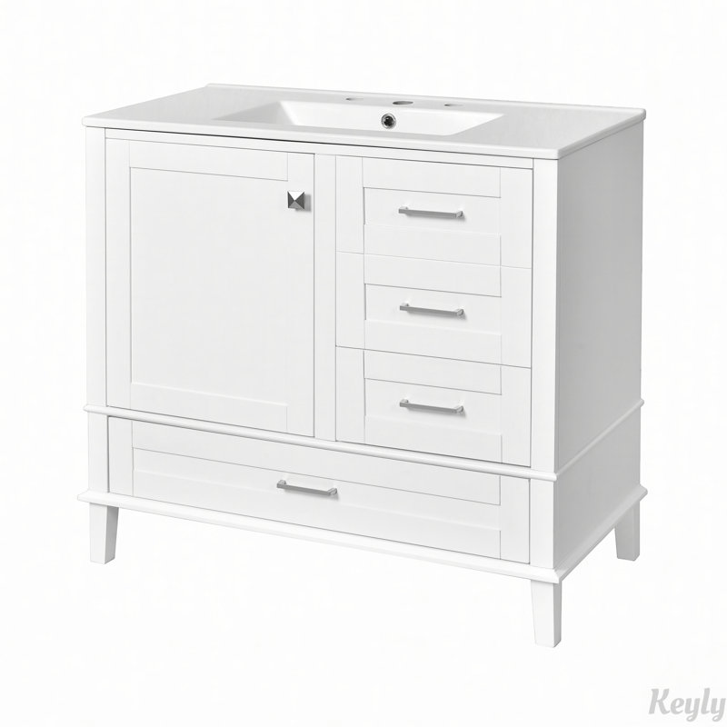 36" Bathroom Vanity with Solid Pine Frame, White