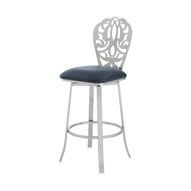  Pivot en gris en faux cuir et acier inoxydable brossé , Tabouret de bar (siège d'une hauteur de 26 po)