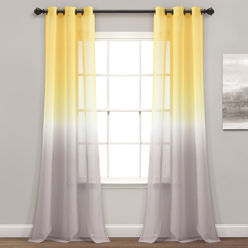 Lush Decor Umbre Fiesta Sheer Curtain Panels Pair Drapes (Set of 2), Yellow