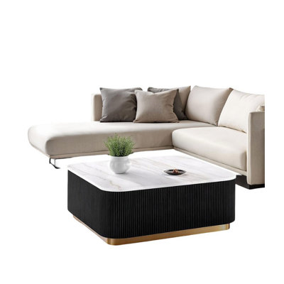 Square Cocktail Table with Marble Top for Living Room