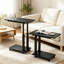 Table de bout en forme de C avec roulettes, plateau à roulettes à hauteur réglable pour canapé, lit, canapé, fauteuil inclinable, table d'appoint de salon avec rangement et base en bois massif, assemblage facile