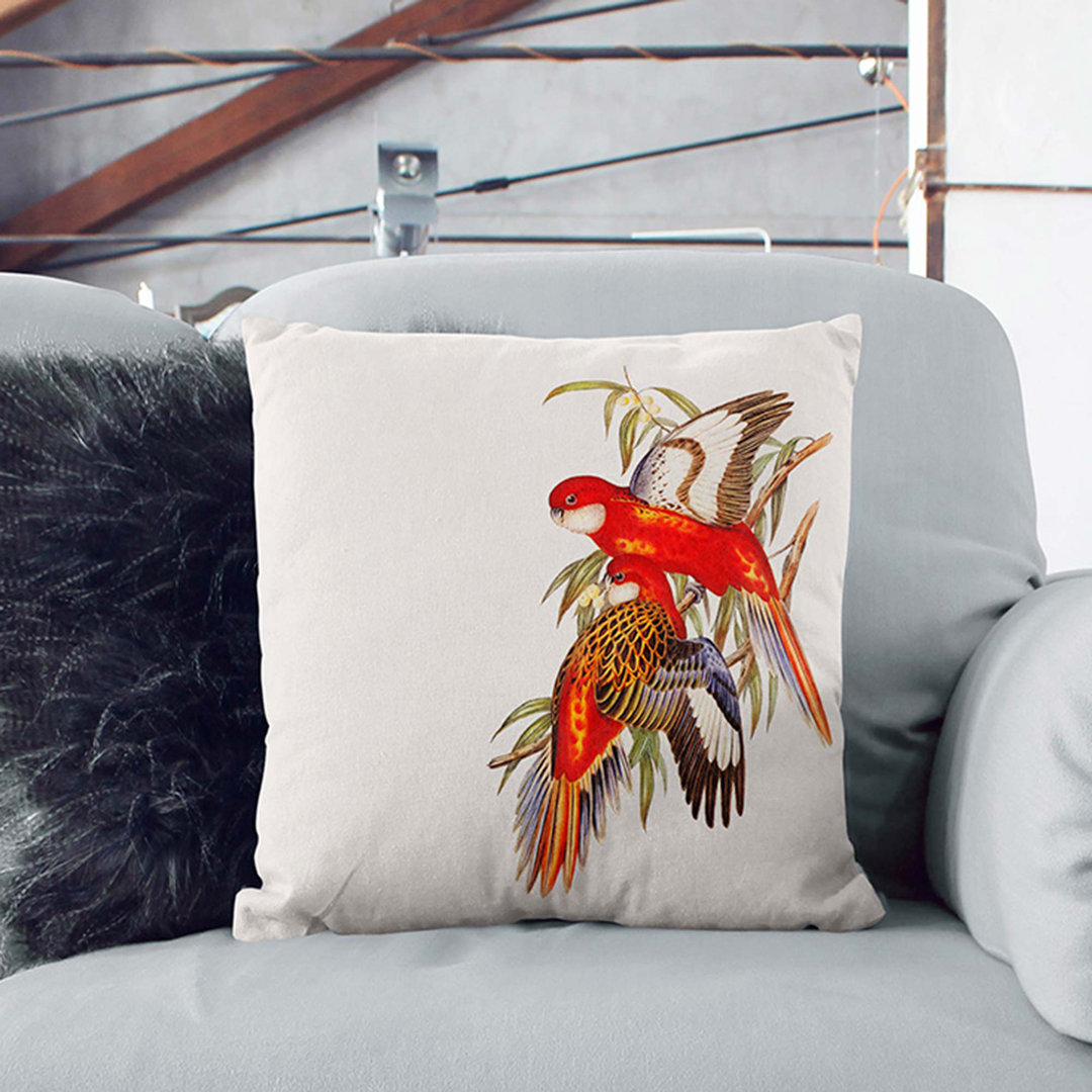 Fiery Parakeets by Elizabeth Gould Cushion with Filling