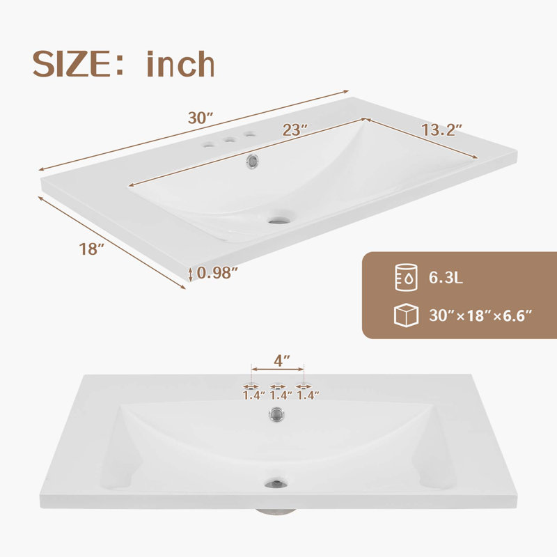White 30" Freestanding Bathroom Vanity with Drawer and Doors