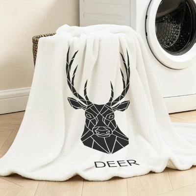 Jeté en molleton noir ultra doux en flanelle, tête de cerf abstraite