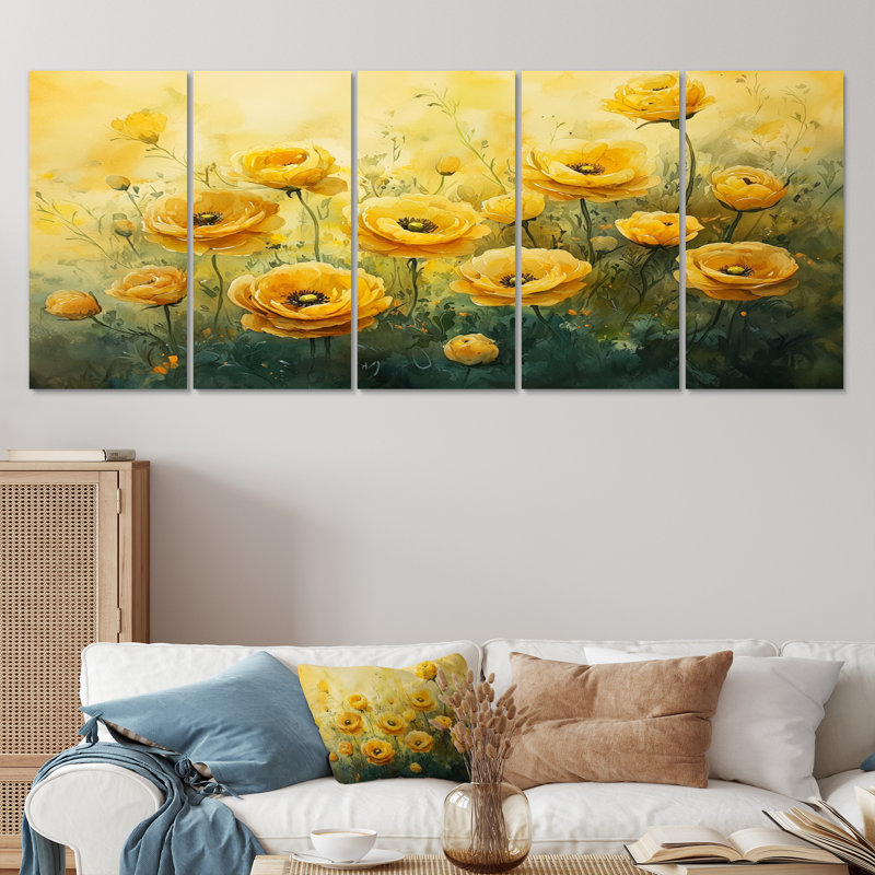 Été fleurs de renoncule à la campagne III - Renoncule - Art mural, H 28 po x l 60 po, 5