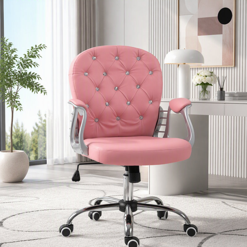 Chaise de bureau pivotante en cuir de polyuréthane à boutons et hauteur réglable