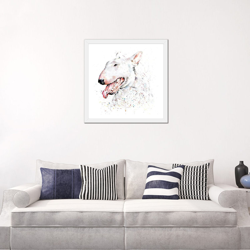 Bull terrier blanc par Edwatercolours-impression, Blanc, H 24 po x l 24 po x p 1 po, Papier encadré blanc
