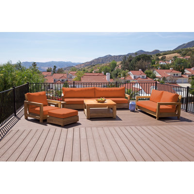 Ensemble de conversation de canapé en teck avec coussins Sunbrella 10 pièces Crelake Deluxe