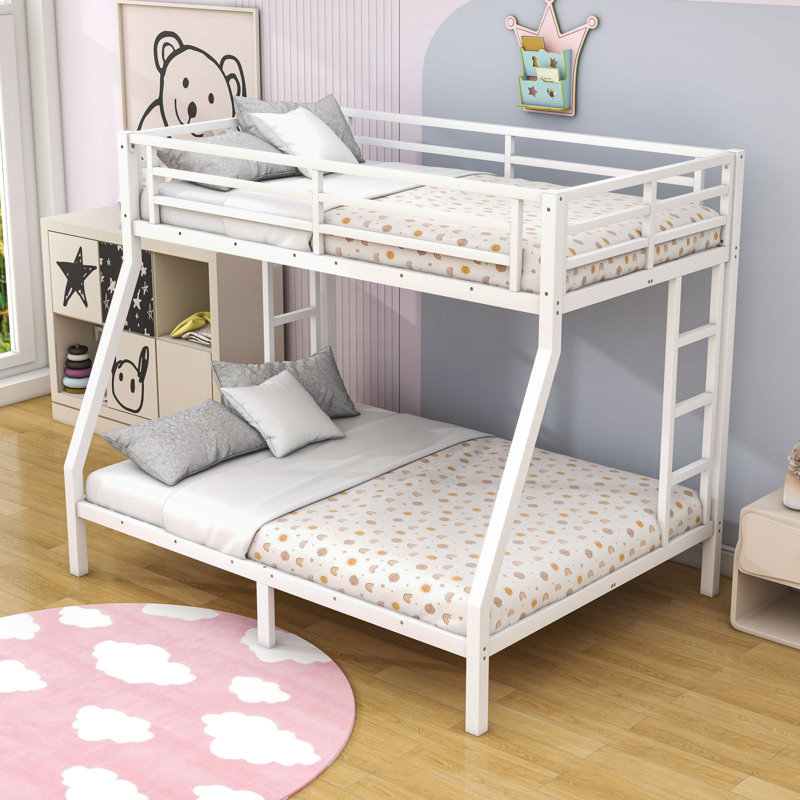 Metal Bunk Bed With Noise-Free Slats And Under-Bed Storage, Twin Over Full, White