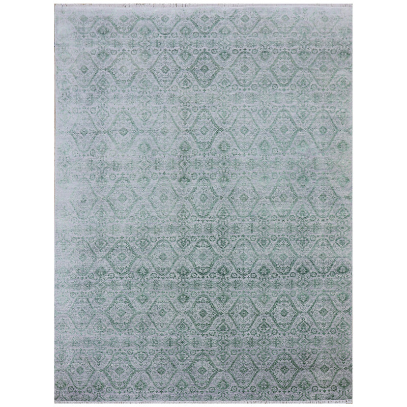 Geometric Area Rug in Silver/Light Green, Rectangle 9' x 12'