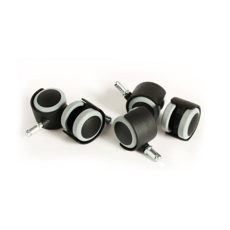 Black and Gray Rubber Office Chair Caster Wheels Set of 5