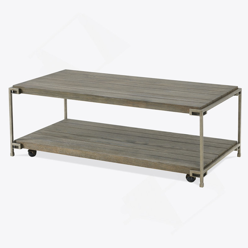 Table basse rectangulaire avec plateau en bois manufacturé et tablette