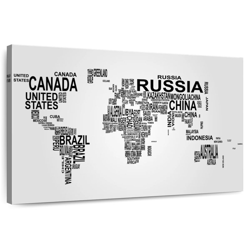 Carte du monde avec texte Aliaz, H 34 po x l 51 po