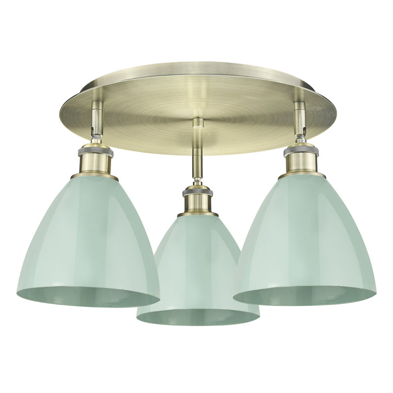 Plafonnier encastré 3 lumières 7,5 po Allare, Écume de mer, écume de mer, Laiton antique