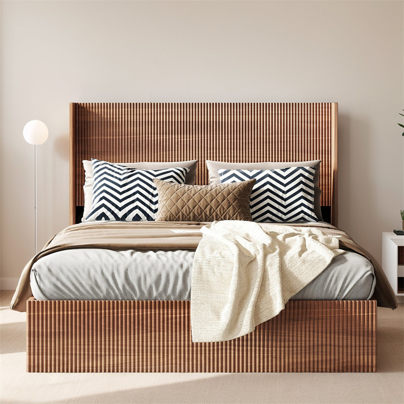 Lit avec rangement en bois, Grand lit, Bois naturel