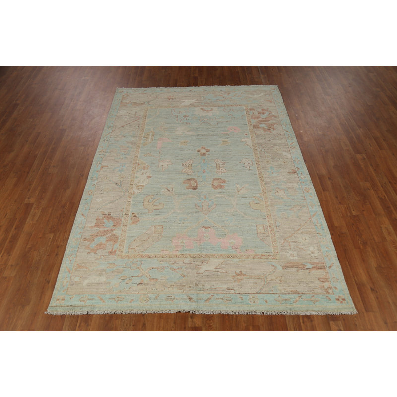 Aqua Blue Handmade Oushak Vegetable Dye Area Rug 6x9
