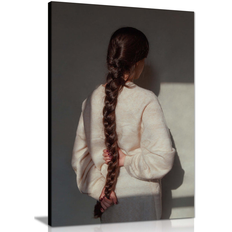 Panther Print Fine Art Prints Woman Braided Long Hair Artistic Framed Canvas Prints, Pictures For Home Walls, Bedroom, Living Room & Bathroom Decor - Wrapped Canvas Art Prints