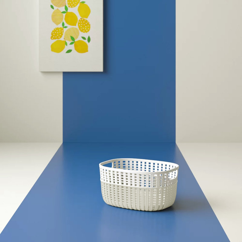 Simplify Polypropylene Decorative Basket, 6" H x 9" W x 11" D, White/Light Gray, 1