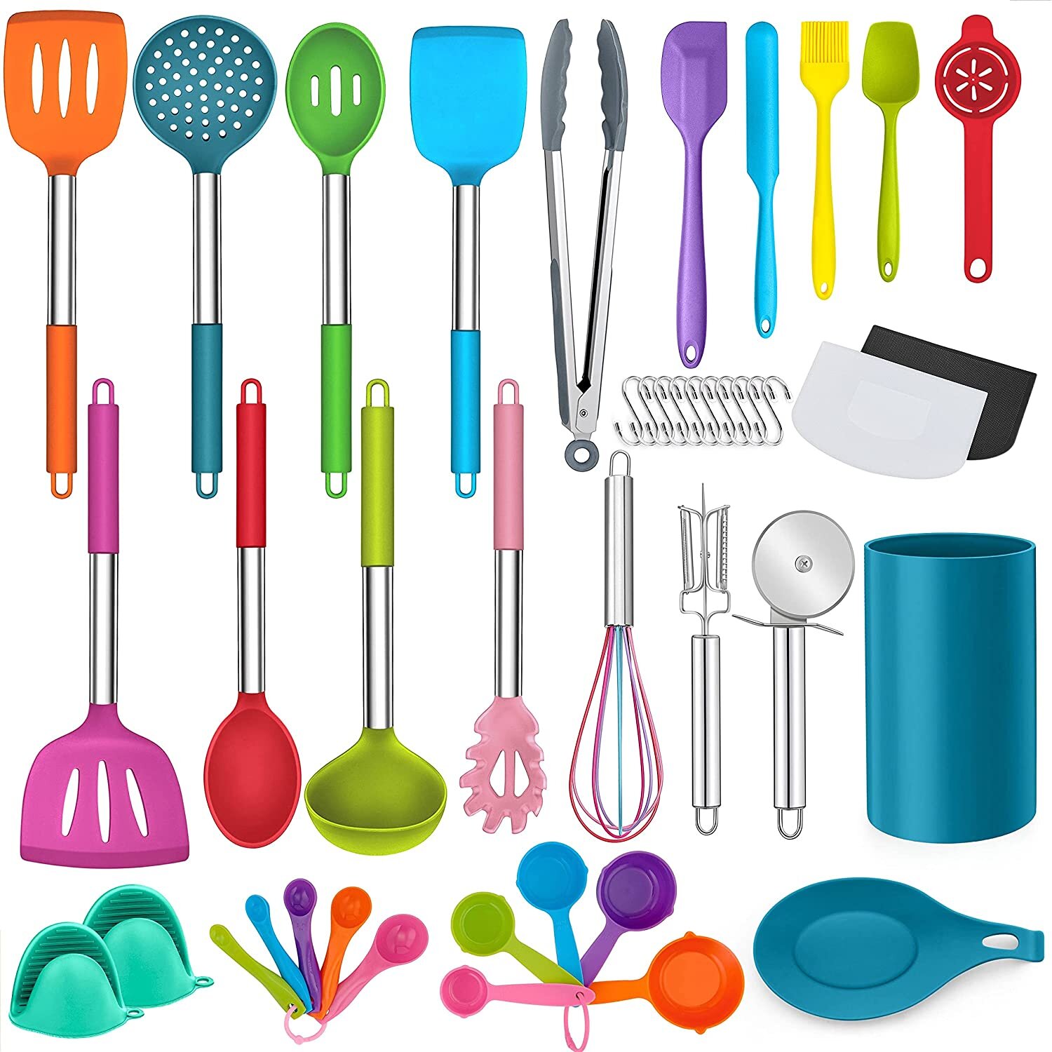 Nutrichef 10 PCS. Silicone Heat Resistant Kitchen Cooking Utensils Set - Non-Stick Baking Tools with PP Holder (Blue & Black)