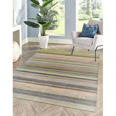 Tapis ivoire moderne à motif géométrique en laine noué à la main