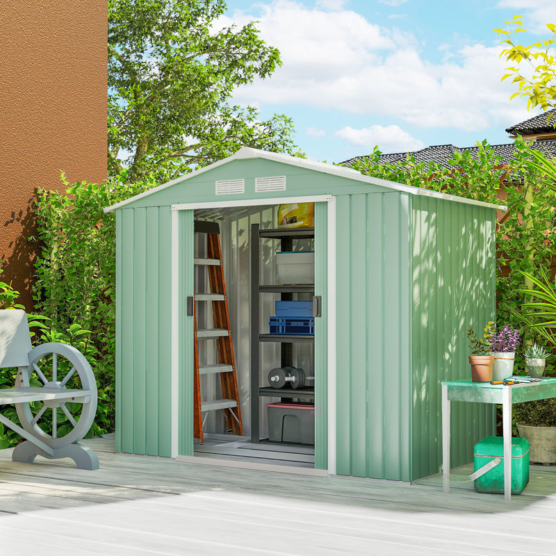 Outsunny 7' x 4' Outdoor Storage Shed, Garden Tool Metal Shed with Foundation Kit, Double Lockable Door, Air Vents and Sloping Roof, for Backyard, Patio, Lawn, Brown