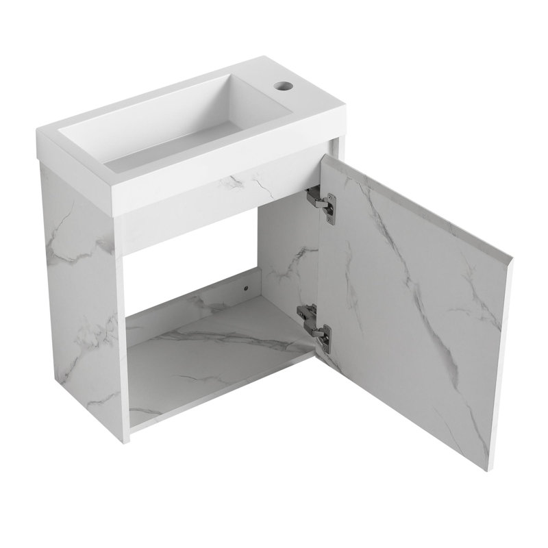 Meuble-lavabo simple 19 po avec plateau en plastique Jahlon, Blanc, Noyer