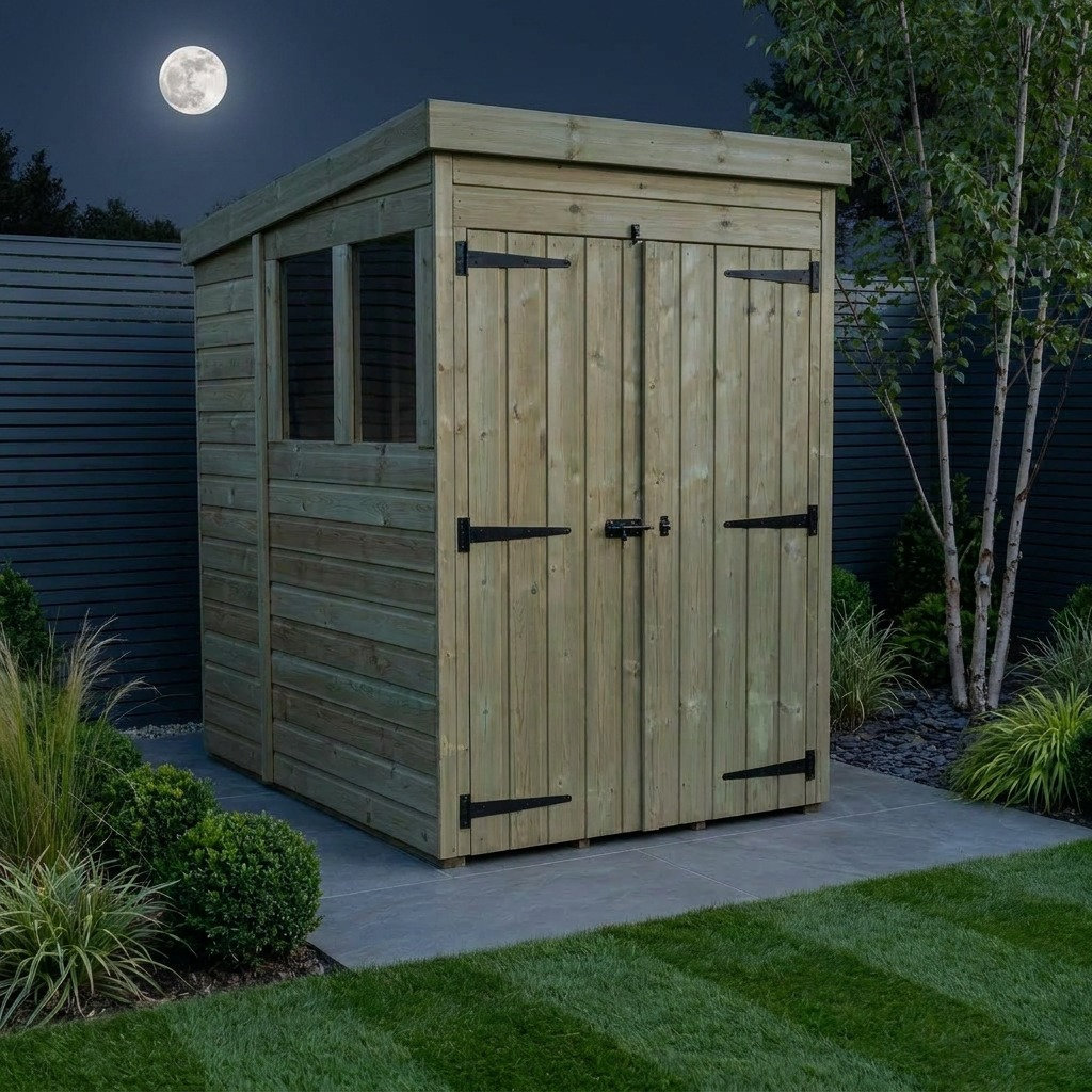 Total Sheds 4ft x 5ft Pent Garden Shed - Double Door - With Windows - Pressure Treated Timber - UK Manufactured