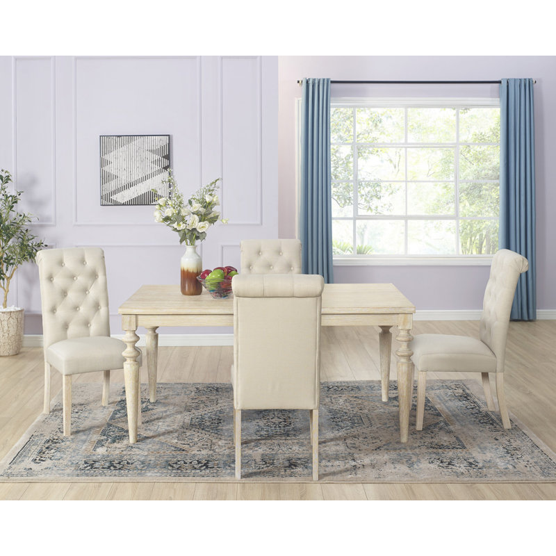 Ensemble de salle à manger 5 pièces à pieds tournés avec 4 chaises capitonnées, Beige