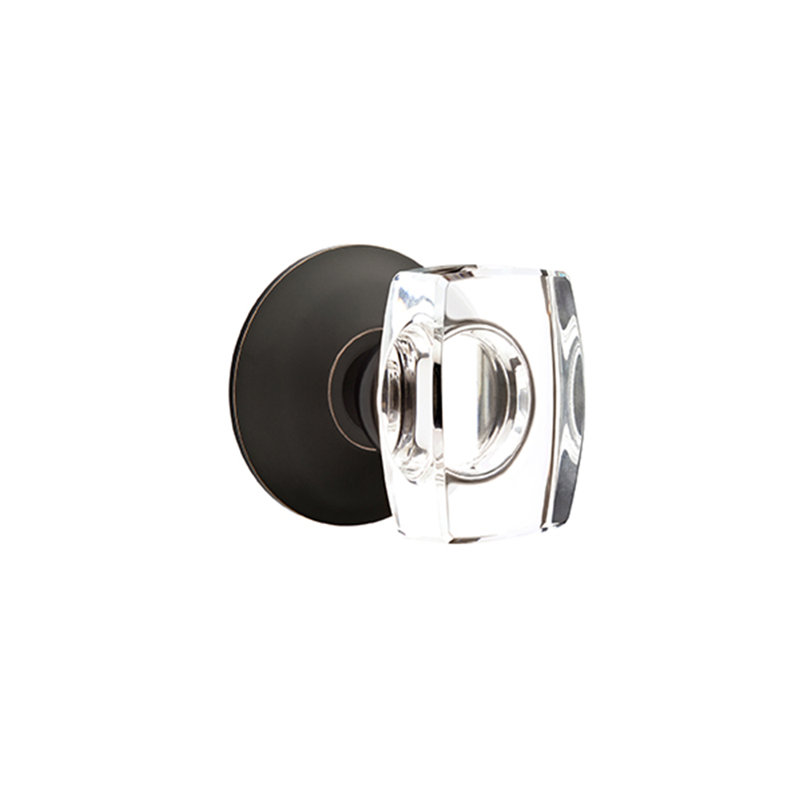 Ensemble de faux boutons Emtek avec rosette moderne et bouton en verre Windsor, Bronze frotté à l'huile