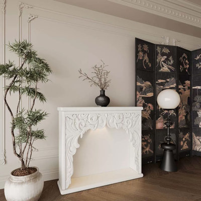 White Manufactured Wood Freestanding Fireplace