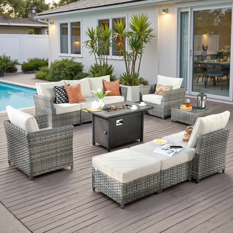 Cassville 6 - Person Patio Conversation Set with Cushions, Cream