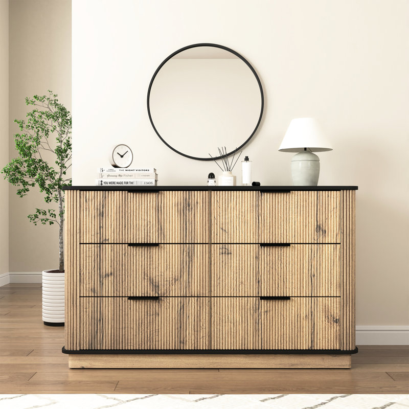Armoire de rangement multifonctionnelle à six tiroirs avec présentoir de table et glissières lisses, 47,2 x 15,7 x 29,6 po, conception de coin arrondi en métal