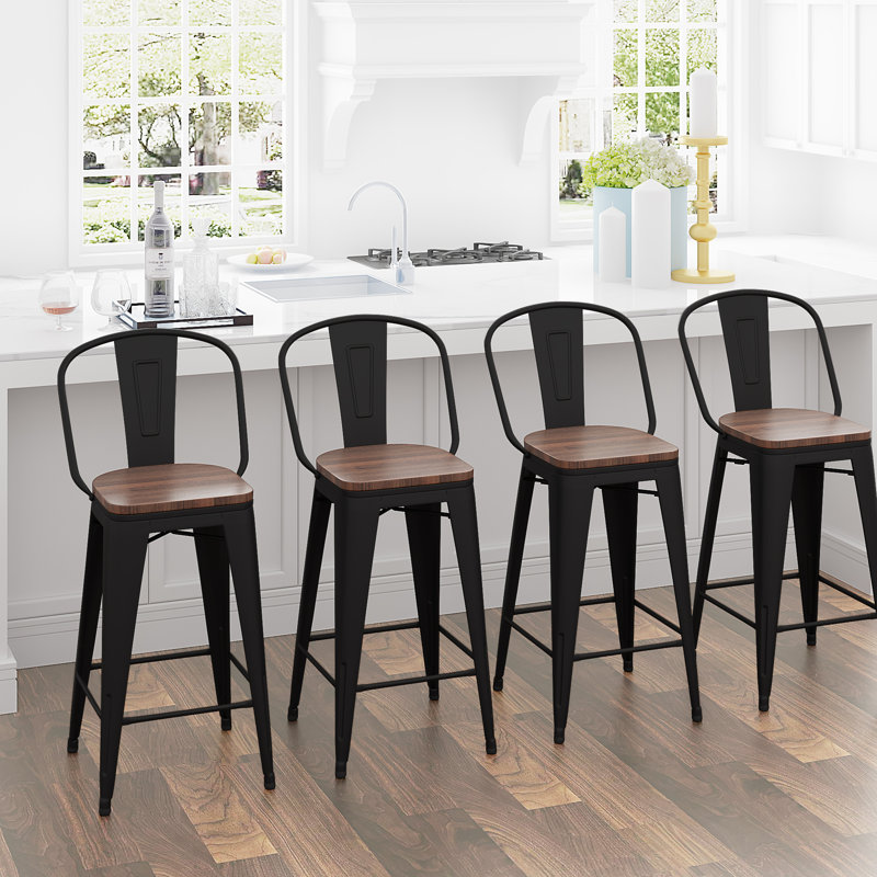 Rosenberry Counter Stool with Metal Frame, Bar Stool (30" Seat Height), Matte Black